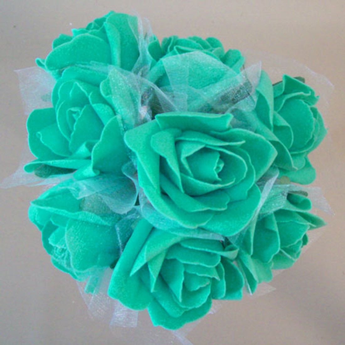 Foam Roses with Tulle Posy Jade Green Small 26cm Foam Flowers